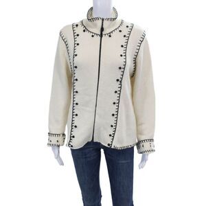 Norm Thompson Womens Cotton Long Sleeve Lined Zip Knit Sweater White Size L
